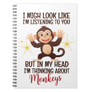 Caderno Espiral Pensando Em Macacos - Engraçado