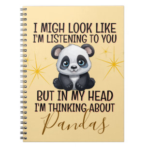 Caderno Espiral Pensando Sobre Pandas - Notebook Engraçado