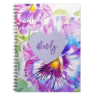 Caderno Espiral Pensée Roxa Aquarela Flor Nome Feminino