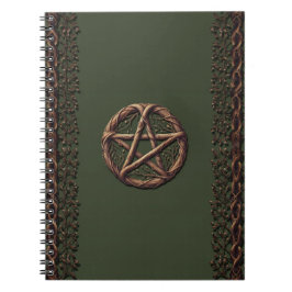 Caderno Espiral Pentáculo de Galho de Madeira Verde Oliva Wiccano