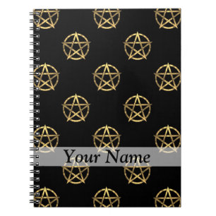 Caderno Espiral Pentagrama de ouro e preto