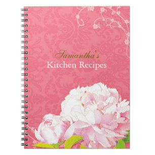 Caderno Espiral Peônia do damasco & Diário da receita da cozinha