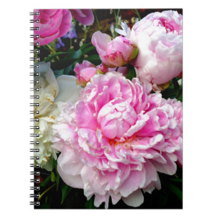 Caderno Espiral Pêonias brancas e rosa
