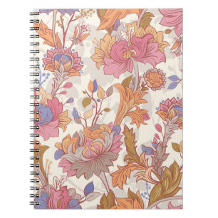 Caderno Espiral Pêonias decorativas: padrão floral colorido.