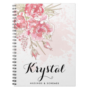 Caderno Espiral Peônias do rosa Pastel da aguarela personalizadas