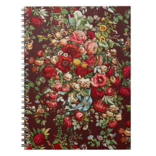 Caderno Espiral Peônias e Rosas, Padrão Floral Vintage Chintz