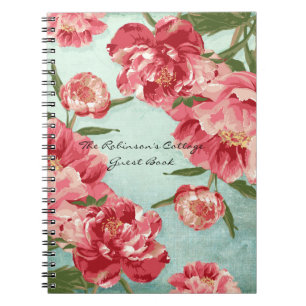 Caderno Espiral Peônias retros bonito de chintz da flor