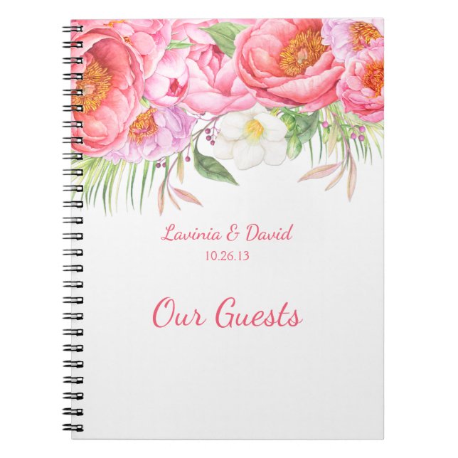 Caderno Espiral Pêonias Rosa Aquarela Florença Livro Convidado (Frente)