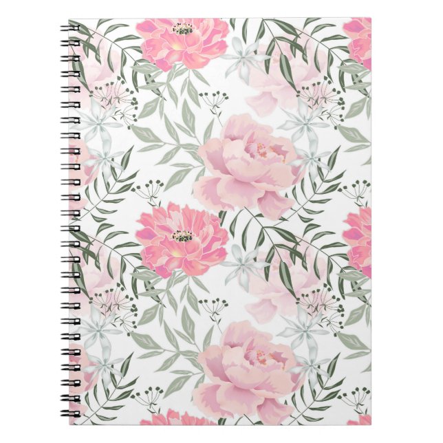 Caderno Espiral Peônias rosas rosa flores buquê de flores (Frente)