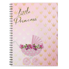 Caderno Espiral Pequena Princesa Rosa e Dourada Carruagem Bebê
