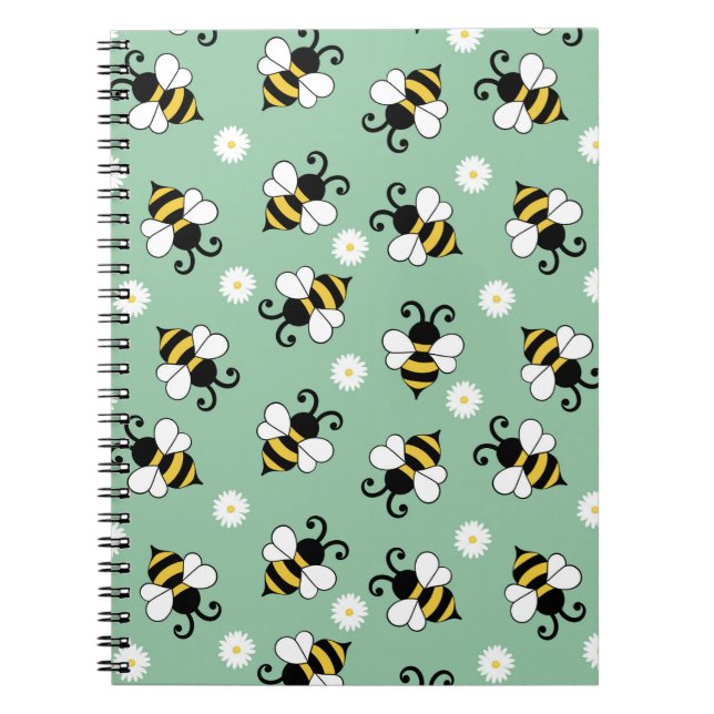 Caderno Espiral Pequenas abelhas e flores margaridas (Frente)