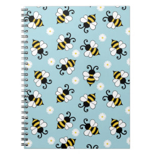 Caderno Espiral Pequenas abelhas e flores margaridas