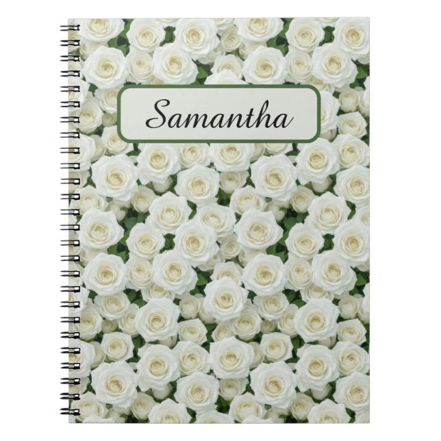 Caderno Espiral Pequenas Rosas Brancas Personalizadas (Frente)