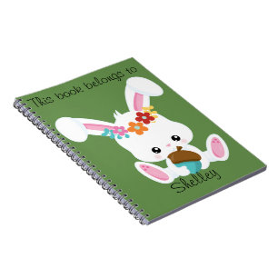Caderno Espiral Pequeno Coelhinho Branco Adorável Personalizado