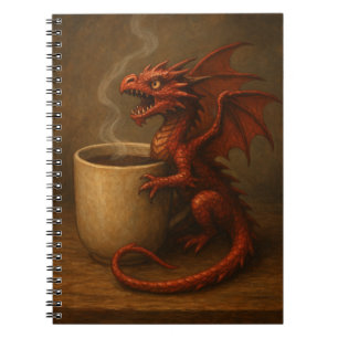 Caderno Espiral Pequeno dragão de café abraçando uma arte de fanta