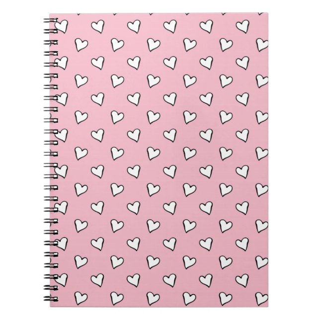 Caderno Espiral Pequenos Corações Brancos sobre Rosa (Frente)