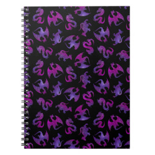 Caderno Espiral Pequenos Dragões Espaciais Rosa e Roxo