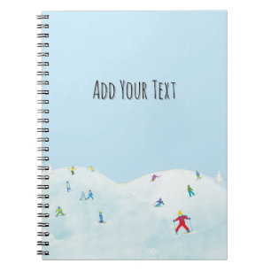 Caderno Espiral Pequenos Esquiadores Em Colina Nevada Personalizad