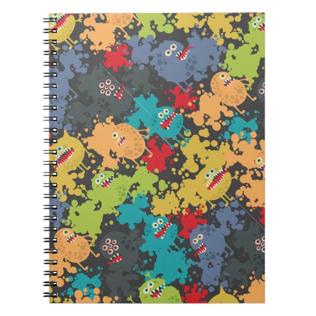 Caderno Espiral Pequenos monstros engraçados e fofos (Frente)