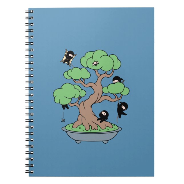 Caderno Espiral Pequenos Ninjas em Bonsai Tree em Azul (Frente)