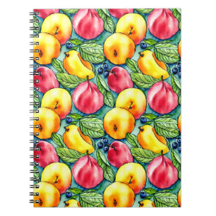 Caderno Espiral Pera de maçã de fruta padrão de aquarela de verão