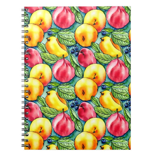 Caderno Espiral Pera de maçã de fruta padrão de aquarela de verão (Frente)