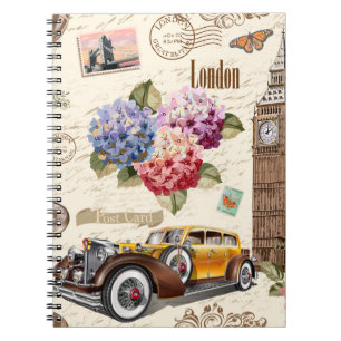 Caderno Espiral Perfil de colheita de Londres sem costura com carr
