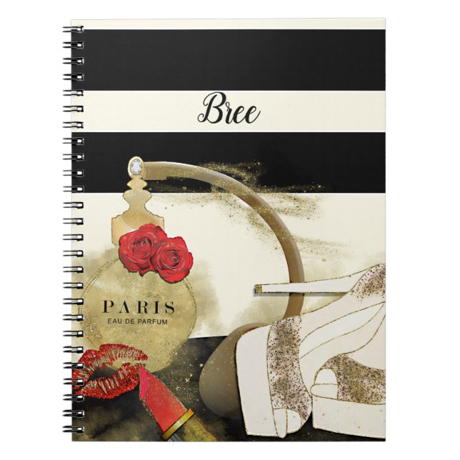 Caderno Espiral Perfume Paris Parfum Rosas Saltos & Lábios (Frente)
