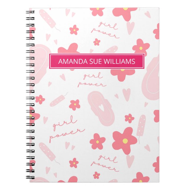 Caderno Espiral Período / Ciclo Menstrual - Seu Nome / Monograma N (Frente)