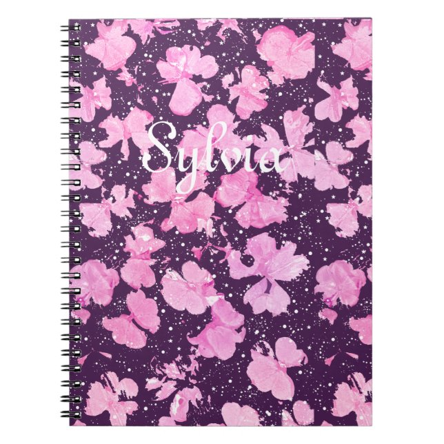 Caderno Espiral Pérolas de Flor de Pintura, Acrínicas, Rosa (Frente)