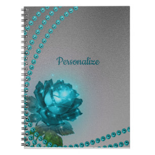 Caderno Espiral Pérolas de Rosa de Cristal Romântico Azul Elegante