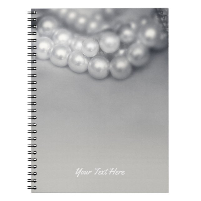 Caderno Espiral Pérolas Elegantes Preto e Branco Vintage Chic (Frente)