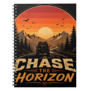 Caderno Espiral Perseguir o Horizonte Vintage Pôr do Sol Retro