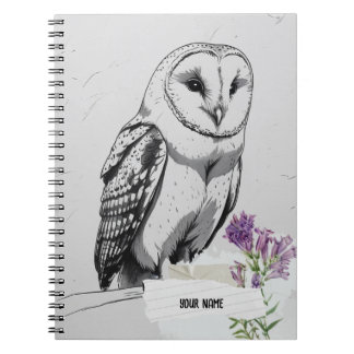 Caderno Espiral PERSONALISE Illustrated Black and White Owl Bird