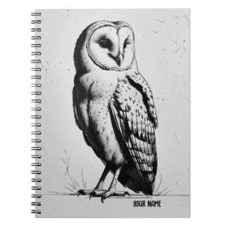 Caderno Espiral PERSONALISE Minimalist Black and White Owl Bird