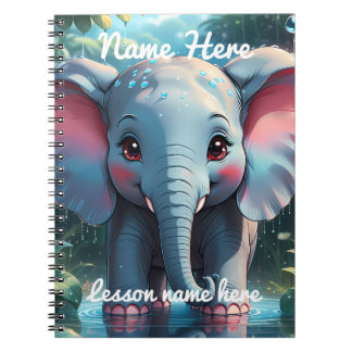 Caderno Espiral Personalised Cute Elephant in the Rain 