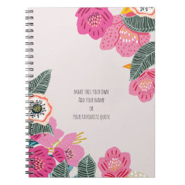 Caderno Espiral PERSONALISED Pink Abstract Flowers Notebook