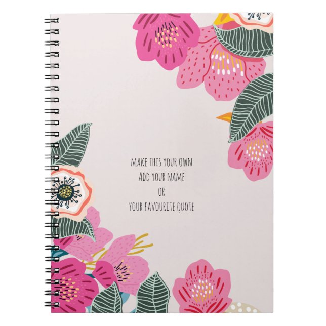 Caderno Espiral PERSONALISED Pink Abstract Flowers Notebook (Frente)