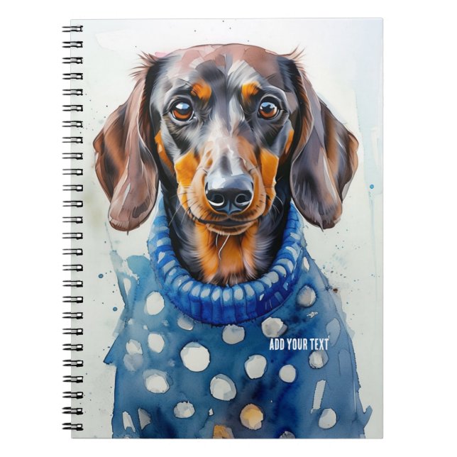 Caderno Espiral PERSONALIZAÇÃO: Cachorro de Dachshund no Sweater A (Frente)