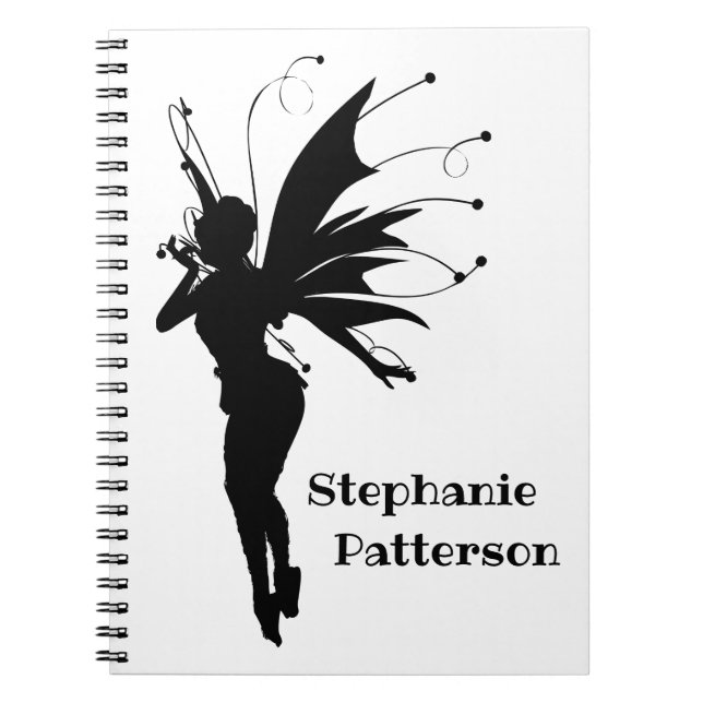 Caderno Espiral Personalização de Fada de Fantasia Negra (Frente)