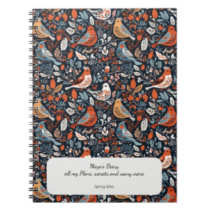 Caderno Espiral Personalização De Pássaros E Florais Nórdicos Vibr