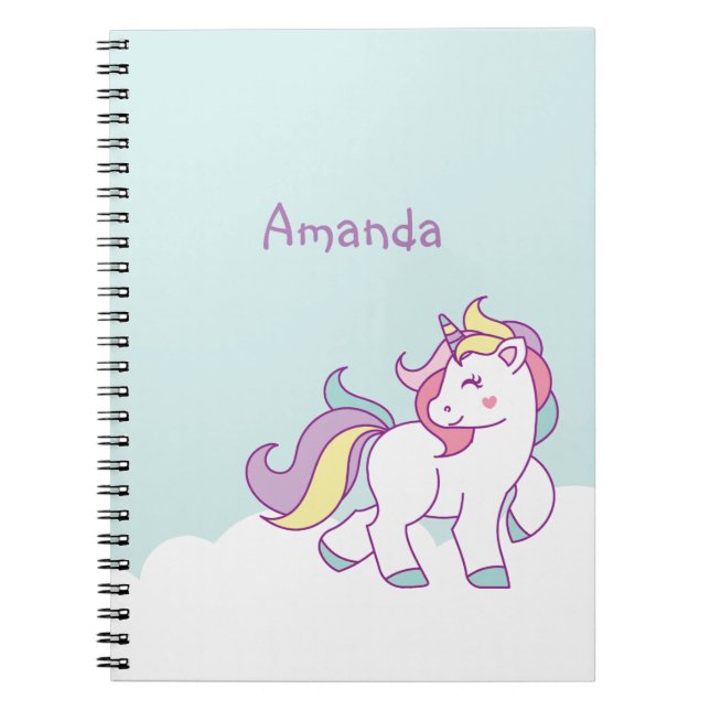 Caderno Espiral Personalizada a cor do Pastel do Unicórnio Mágico (Frente)