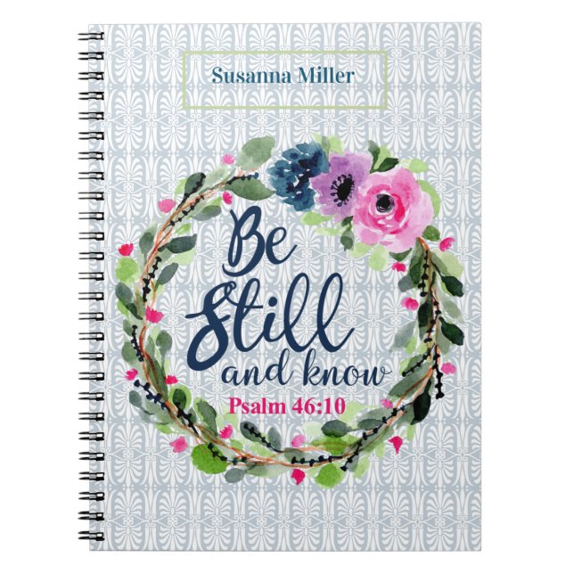 Caderno Espiral Personalizada Esteja Estática E Conheça Bíblia Flo (Frente)