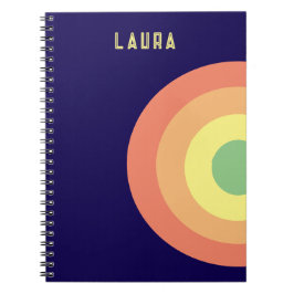 Caderno espiral personalizado alvo arco-íris azul,