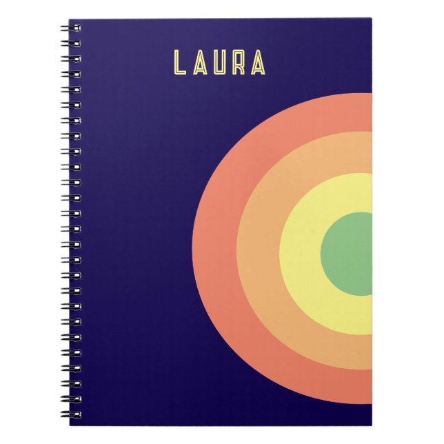 Caderno espiral personalizado alvo arco-íris azul, (Frente)