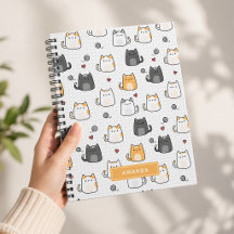 Caderno Espiral Personalizado com Padrão de Gato K