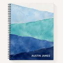 Caderno Espiral Personalizado de Aquarela Azul Cos
