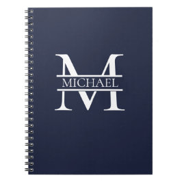 Caderno Espiral Personalizado Elegante Azul Marinho Monograma e No