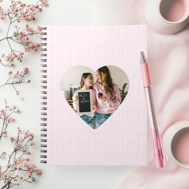 Caderno Espiral Personalizado Eu Te Amo Foto Do Coração Da Mãe (Criador carregado)