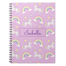Caderno Espiral Personalizado Girly Whimsical Unicorn Rainbow